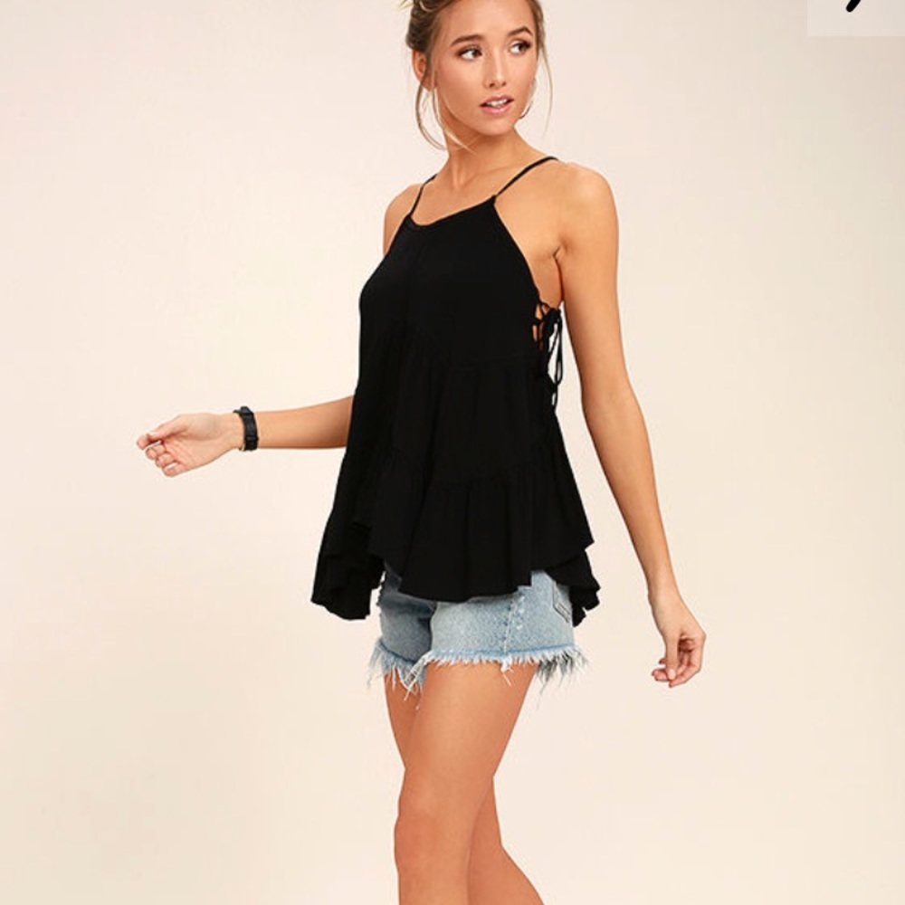 Breathe Easily Black Lace-Up Top NWOT